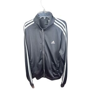 Adidas Jacket Mens Large Full Zip Track Athletic Three Stripes Black White